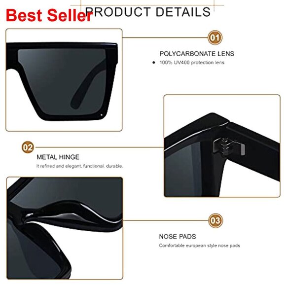 Oversized Square Sunglasses UV400 Protection Flat Top Fashion Shield main image 7
